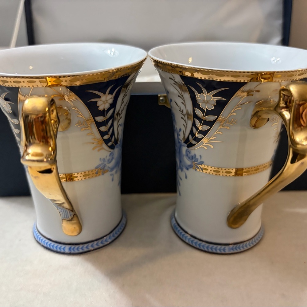 Sorelle Gold and Blue Porcelain Mugs - Picture 6 of 11